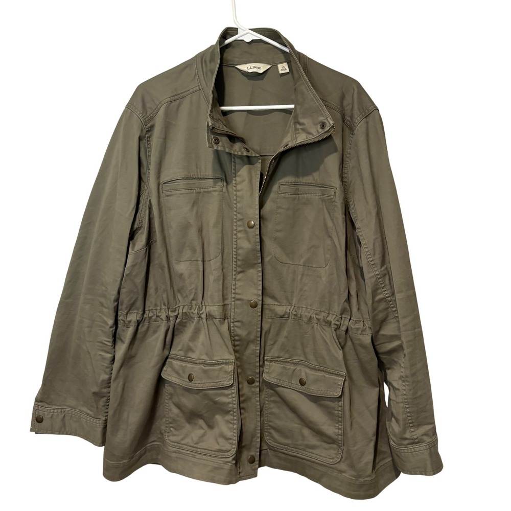 LL Bean Field Jacket Womens 3X Olive Green Utility Coat Cotton Spandex